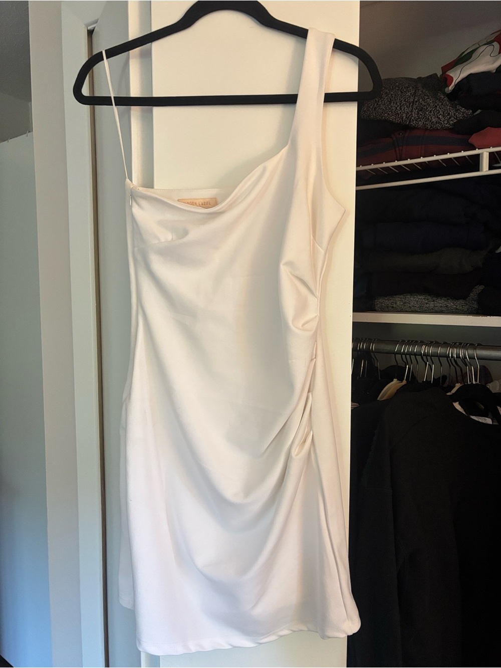 Hidden Label Elegant One-Shoulder Dress - Cream